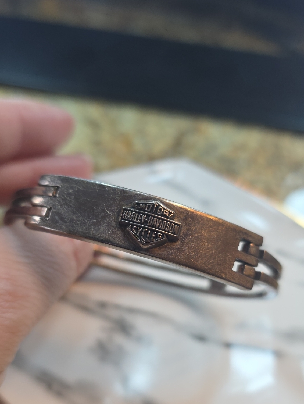 Harley-Davidson Women's Silver Bar & Shield Cuff Bracelet